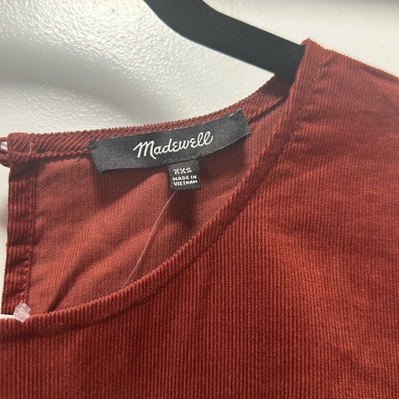 Madewell Easy Corduroy Rusted Burgundy Puff-Sleeve Mini Dress - Picture 5 of 11